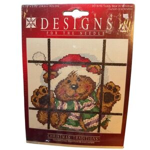 Designs for the Needle Teddy Bear in Window Cross Stitch Kit 5.75" Xmas Sealed